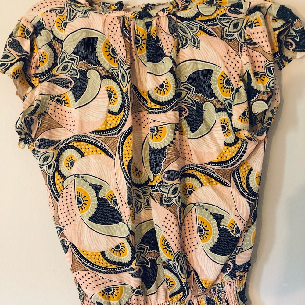 Cute Rose & Olive Flutter Sleeve Top Paisley W/ Pink Tassels Floral Retro Inspo - Picture 3 of 6